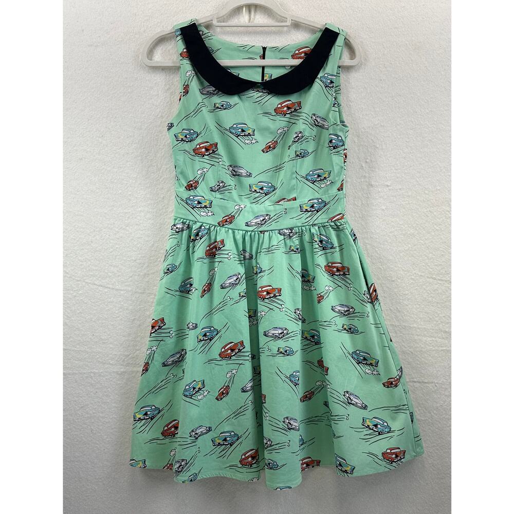 Ixia Classic Rockabilly Flare A-Line Dress w/Car Print SZ SM